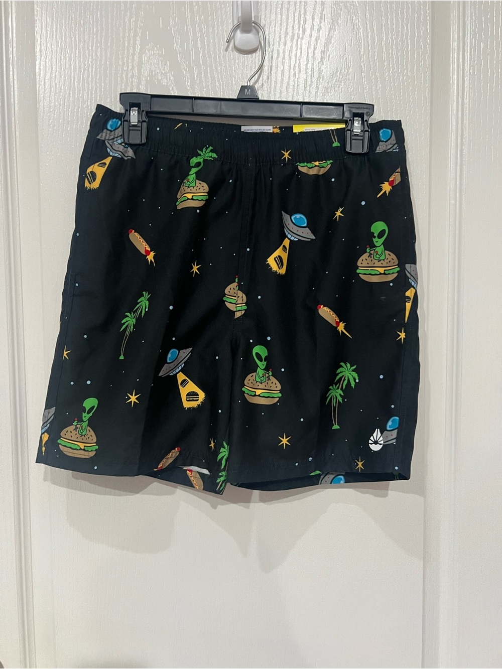 Boys Black Alien Print Swim Shorts